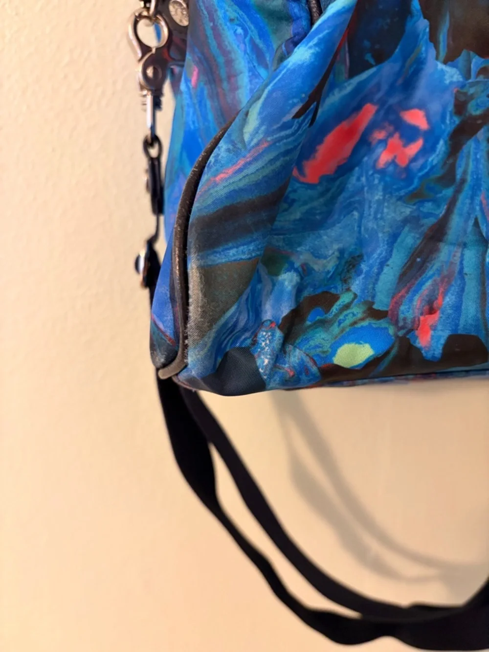 MZ Wallace Blue Multicolor Abstract Tote with Navy Blue Leather Trim - Picture 7 of 8
